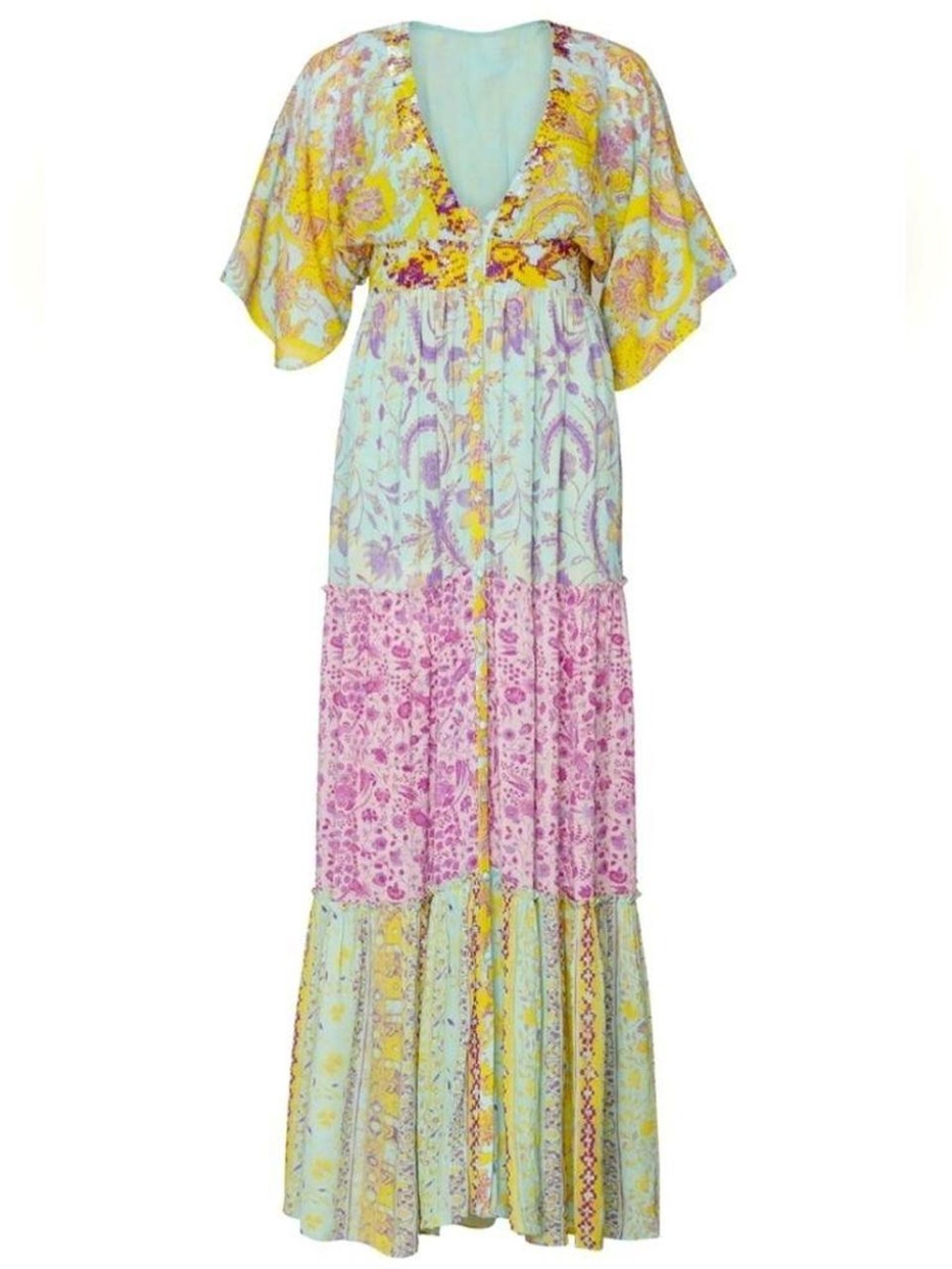 HEMANT & NANDITA Tiered Boho Floral Paisley Maxi Dress Size L